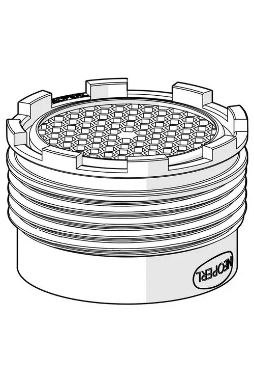Luftsprudler von HANSA mit einem gehäuseähnlichen Design und runder, perforierter Oberseite zur Luftzirkulation, montierbar auf verschiedenen Oberflächen.